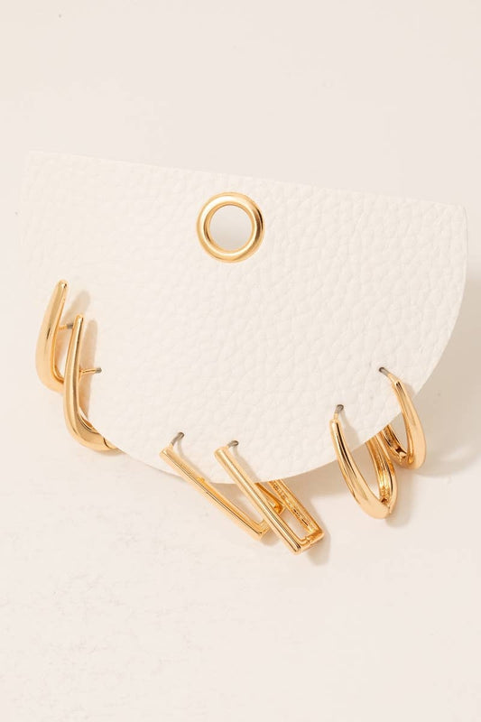 Mixed Long Oval Hinge Hoop Earrings Set
