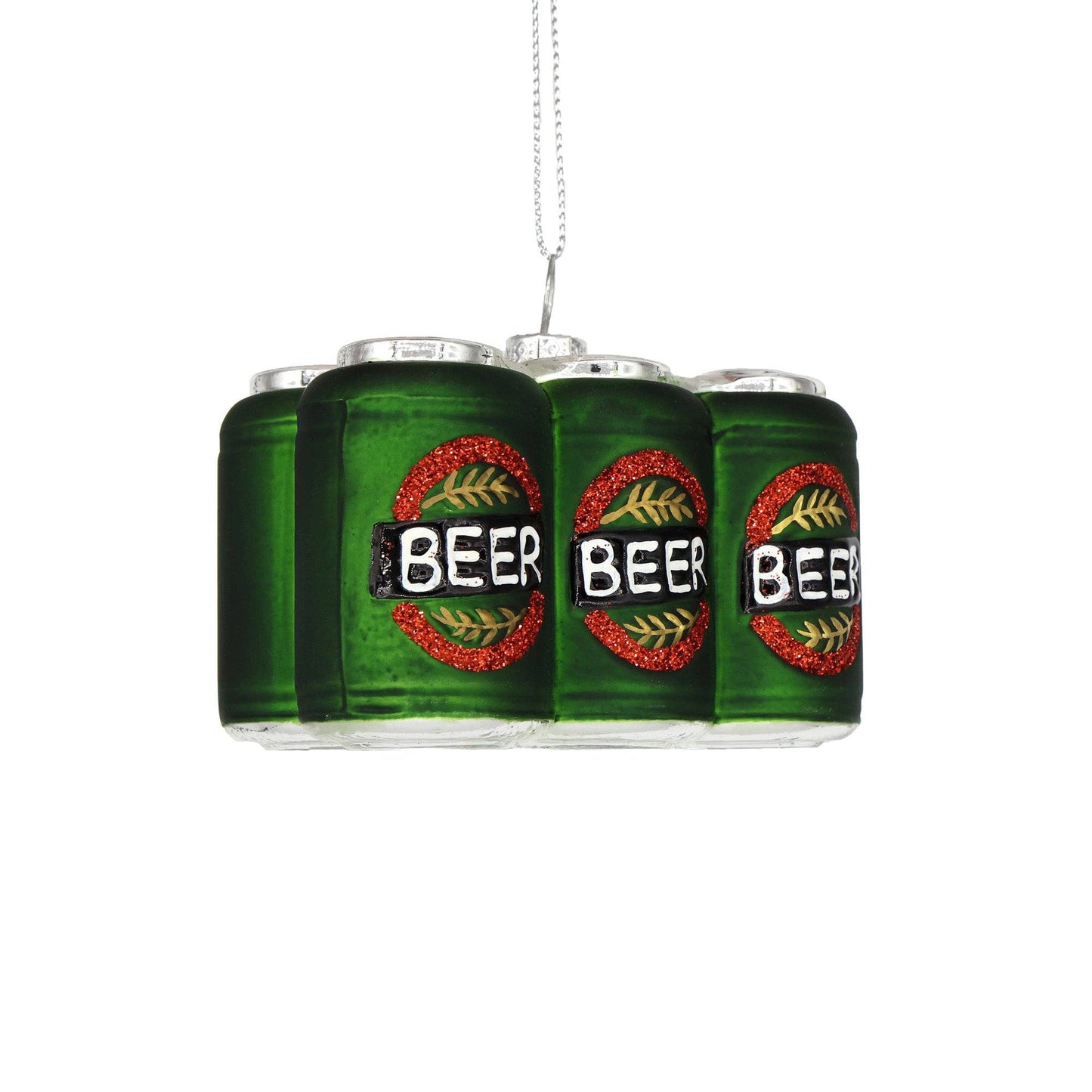 6 Pack Beer, Hand Painted Novelty Glass Holiday Ornament