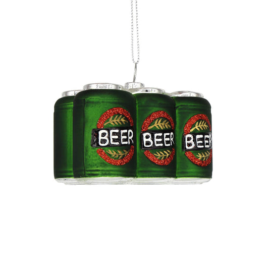 6 Pack Beer, Hand Painted Novelty Glass Holiday Ornament