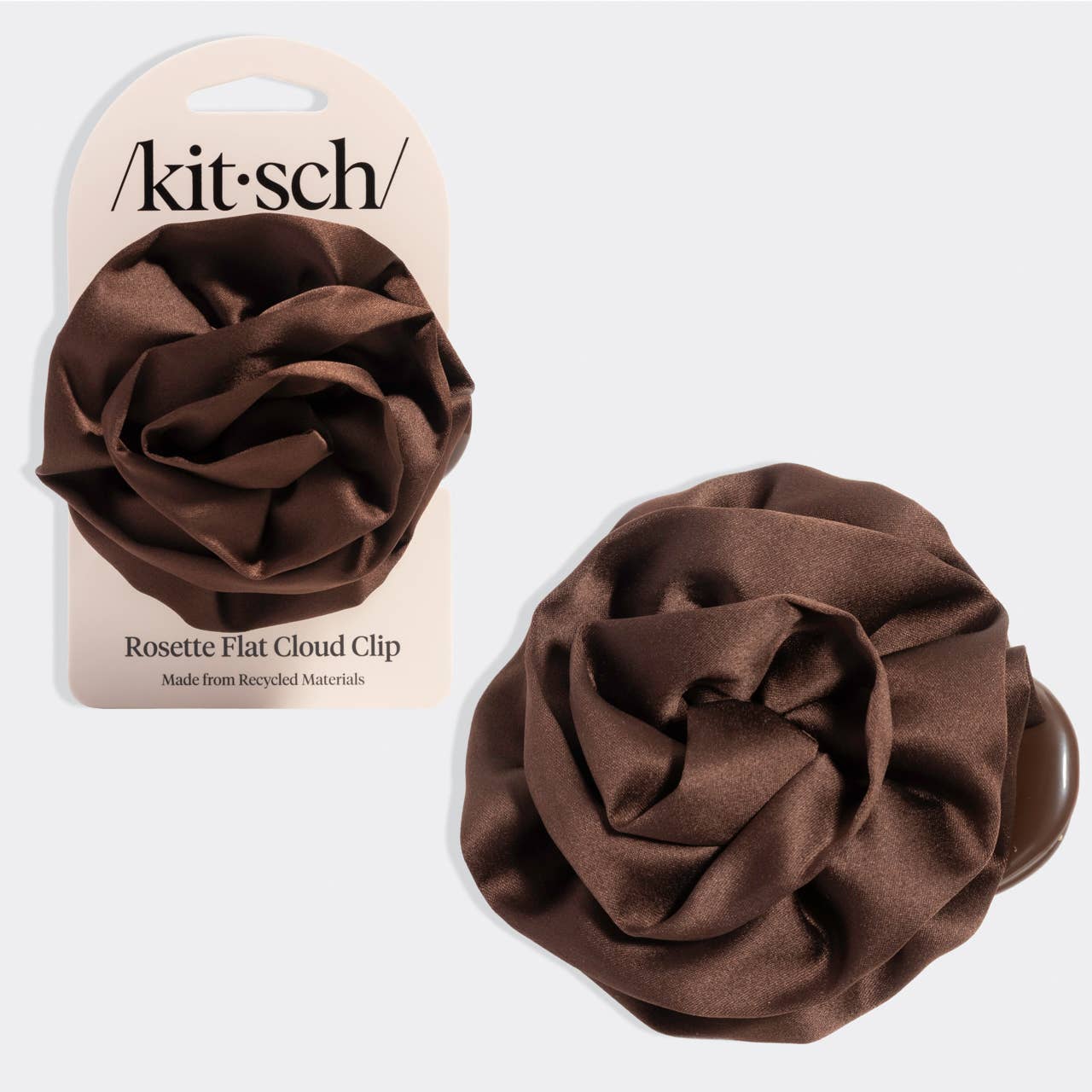 Satin Rosette Medium Flat Cloud Clip - Chocolate