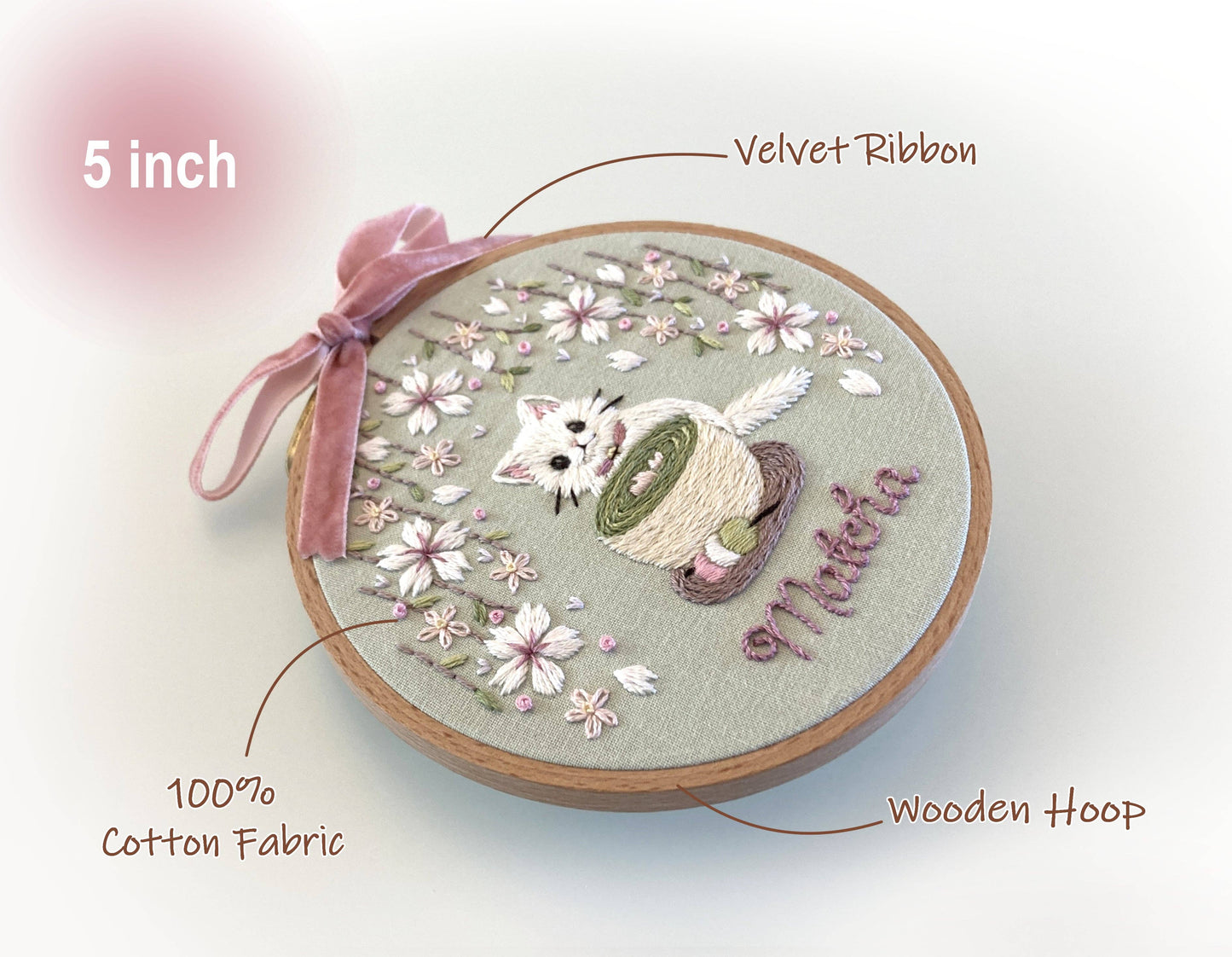 DIY Embroidery Kit Matcha Latte from Cat & Tea Collection
