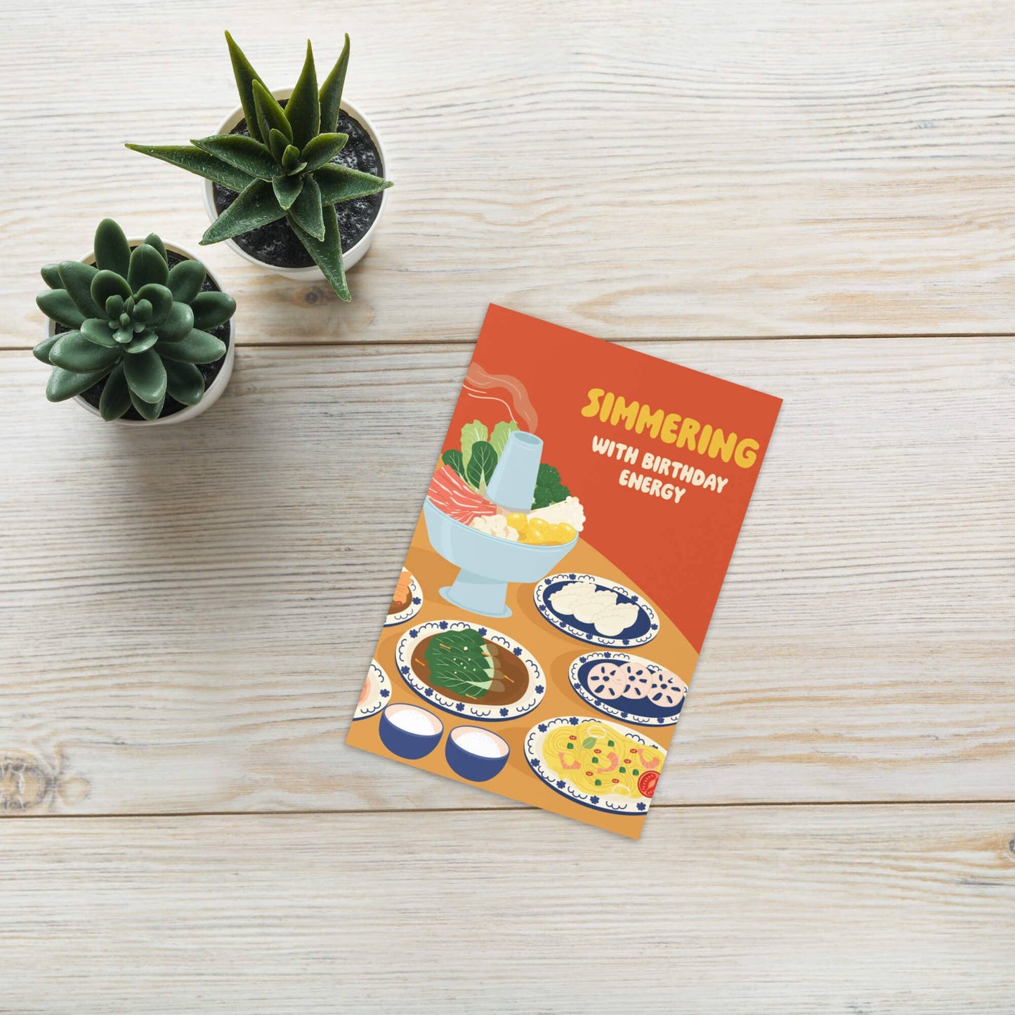 Hot Pot Simmering Cute Birthday Cards | Asian Soup Food Happy Greeting