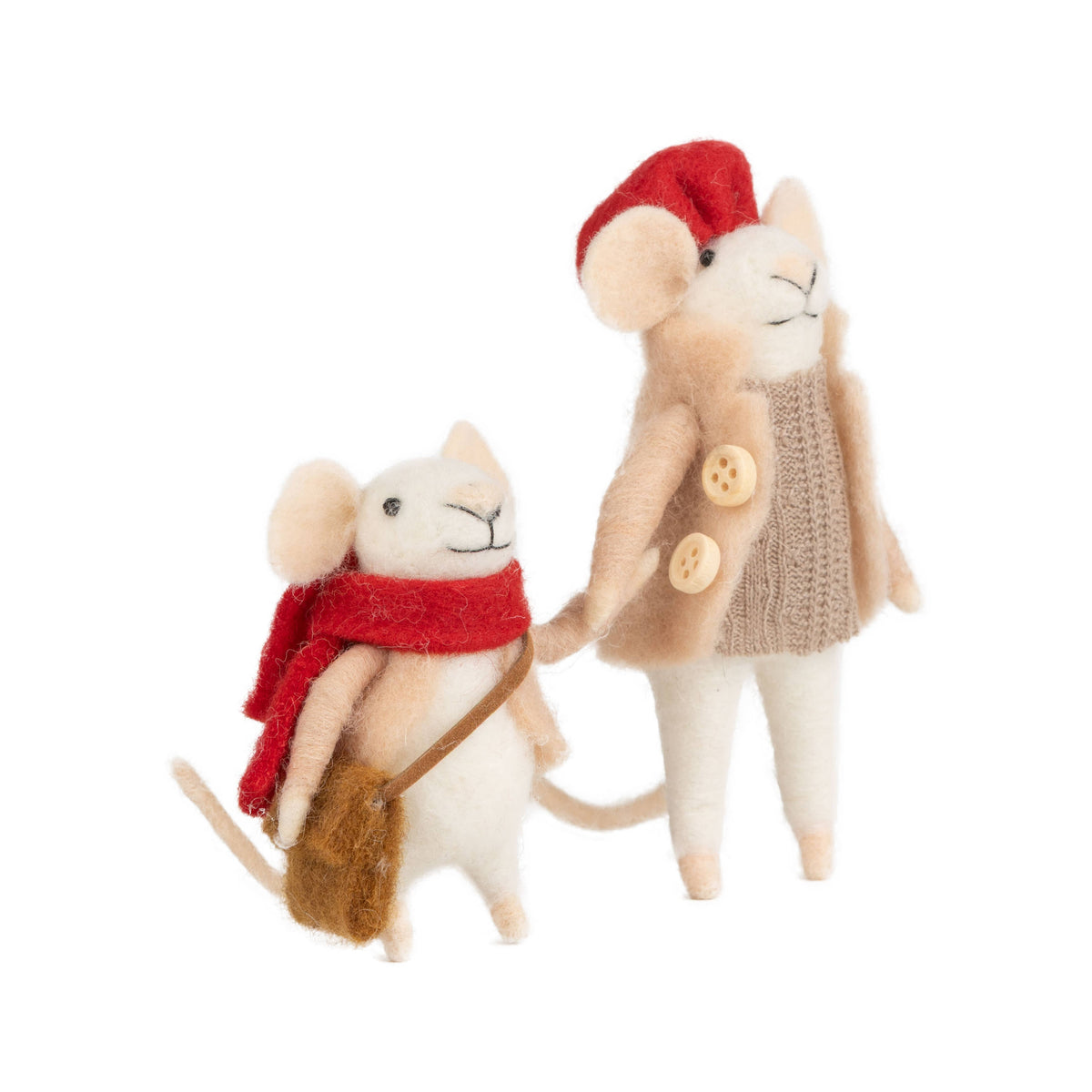 A13733:Felt parent/child mice table piece red scarf 5 in