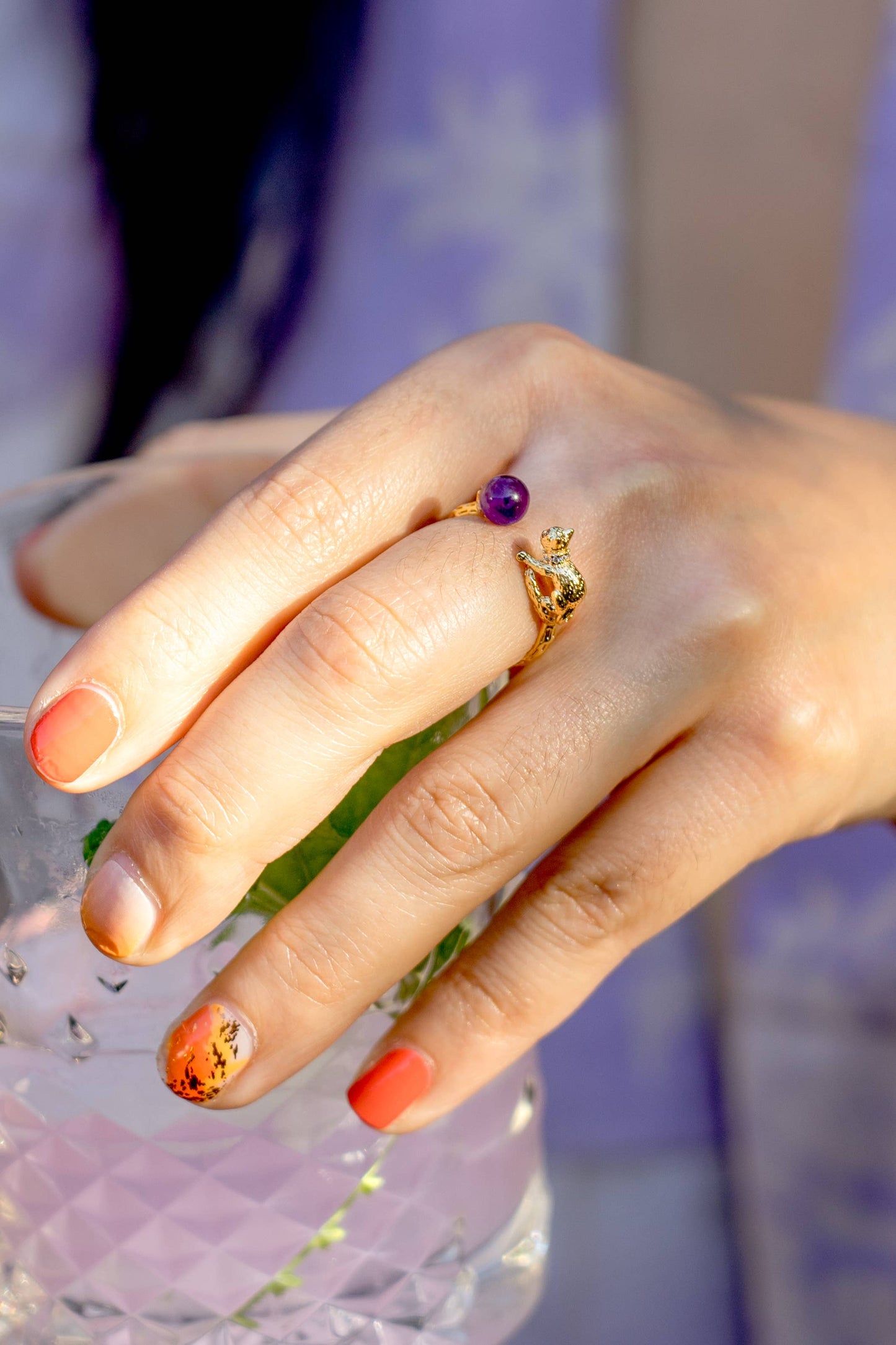 Cat's Cradle Ring - 18K Gold Plated + Amethyst