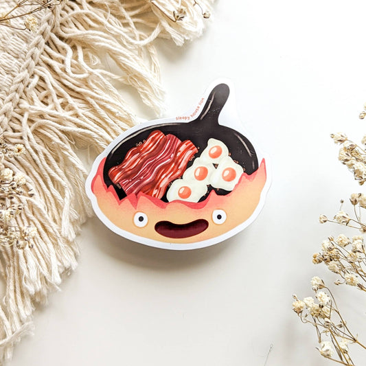 Cute Flame Cooking Eggs and Bacon Vinyl Sticker (Waterproof, UV resistant, Dishwasher Safe)