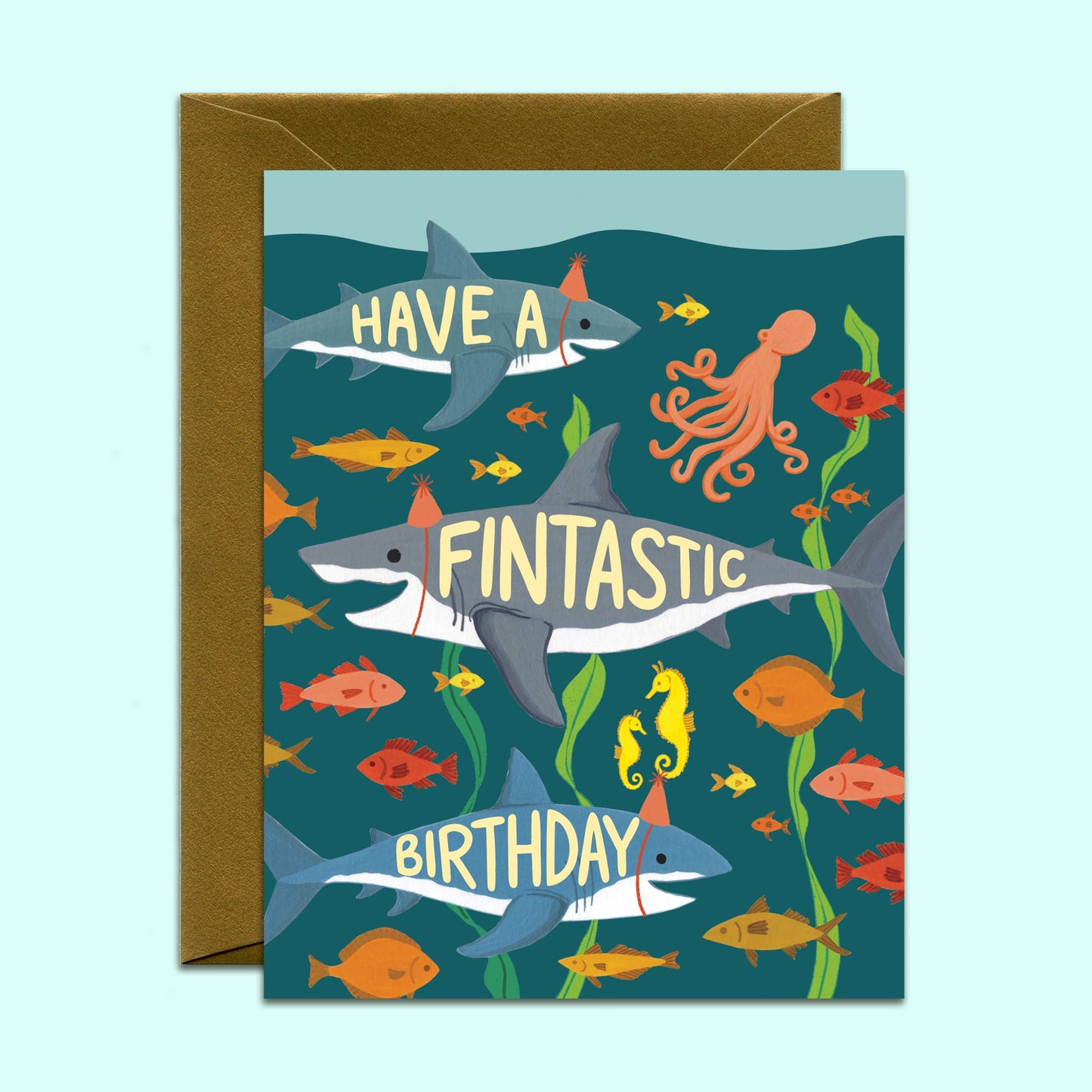 Fintastic Sharks Underwater Ocean Birthday Card