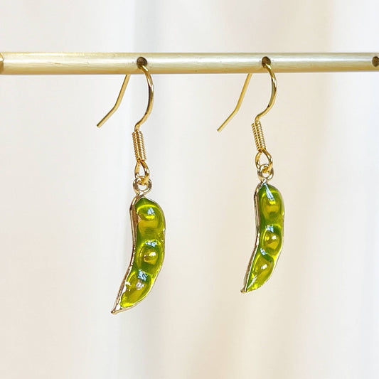 Green beans earrings, green pea earrings, vegetable earrings