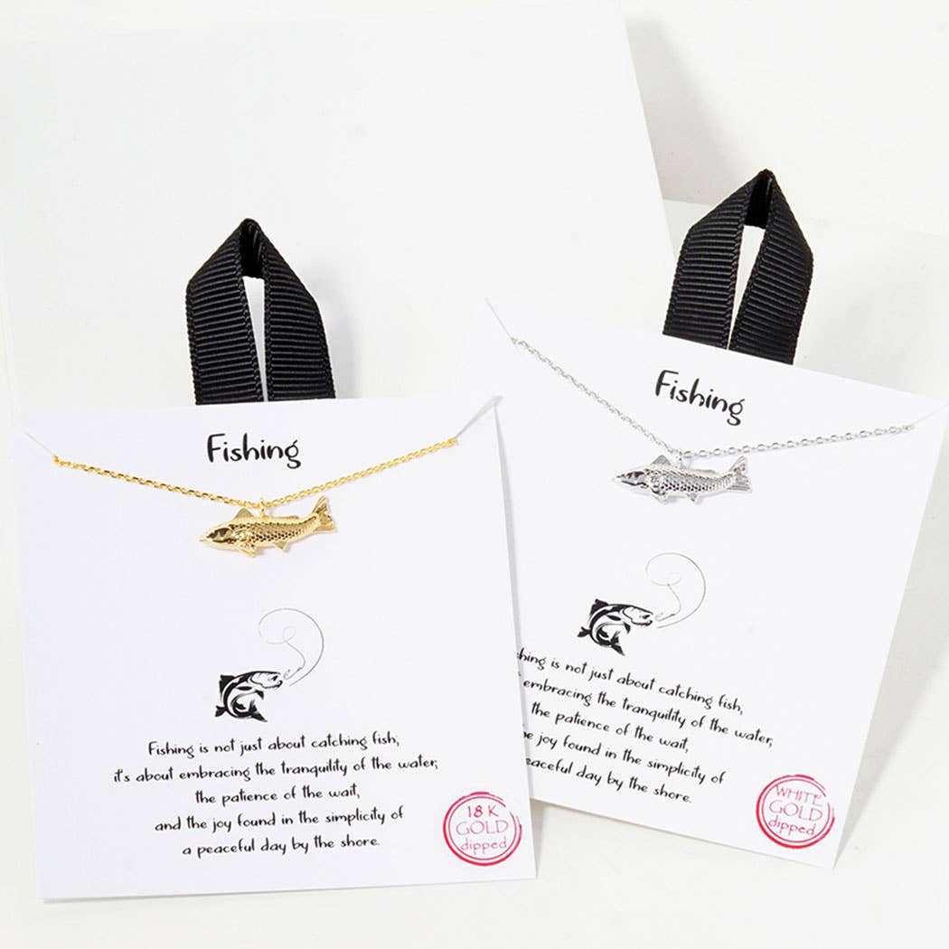 18K Gold White Gold Dipped Fish Necklace