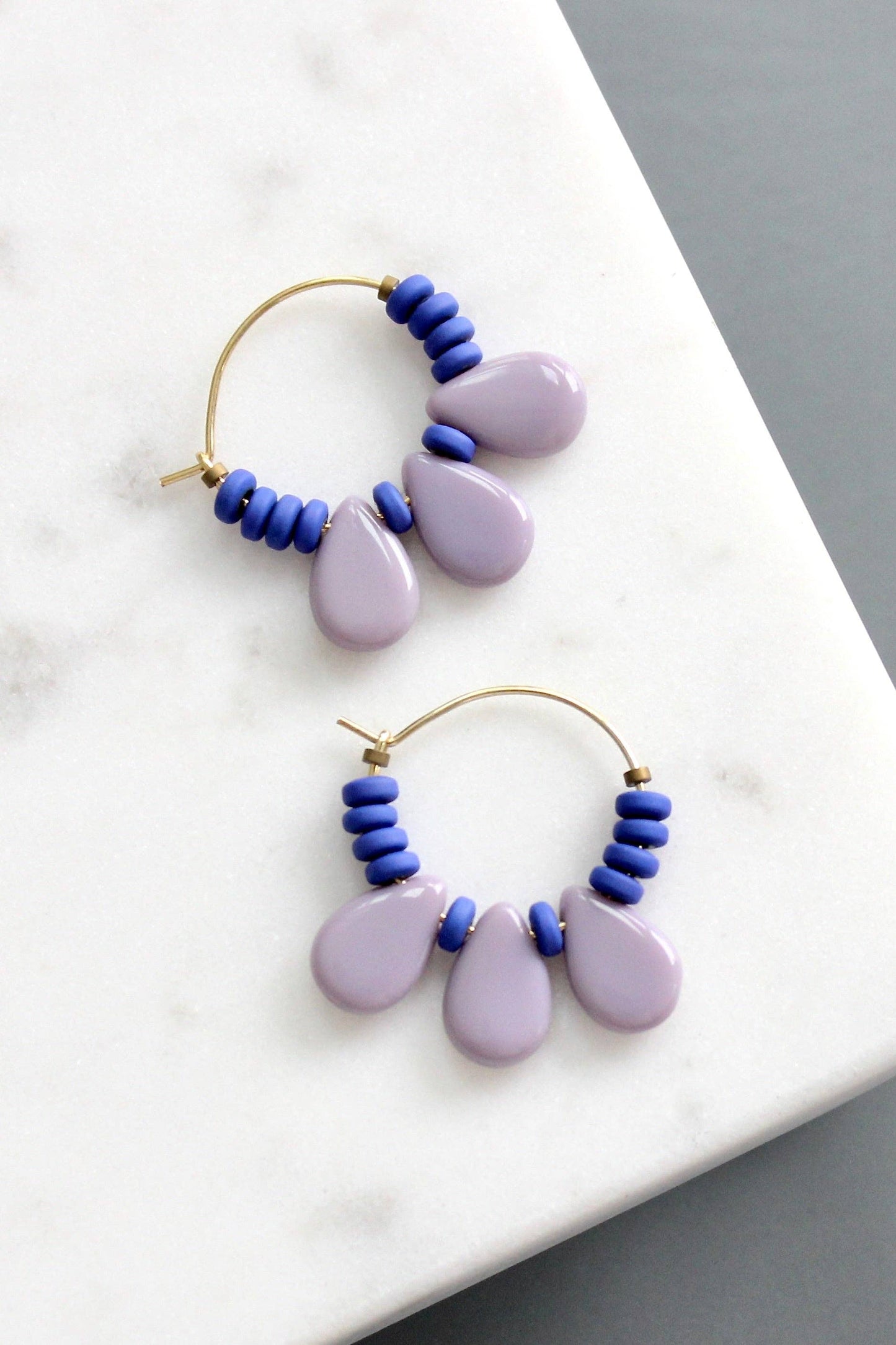 KYLE03 cobalt and lavender hoop earrings