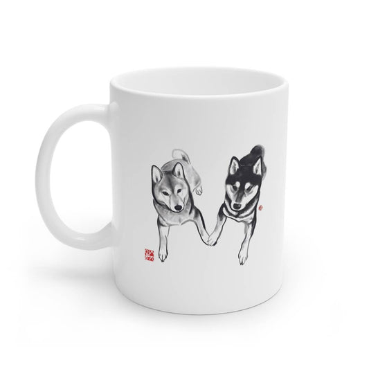 Lovers Shiba Inu Couple Mug | Sumi-e Ink Pet Gift