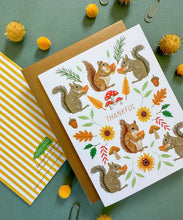 Load image into Gallery viewer, Thankful Squirrels with Pumpkin Pie Thanksgiving Card
