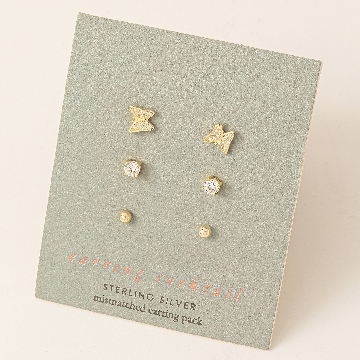 Sterling Silver Pave Butterfly Stud Earrings Set