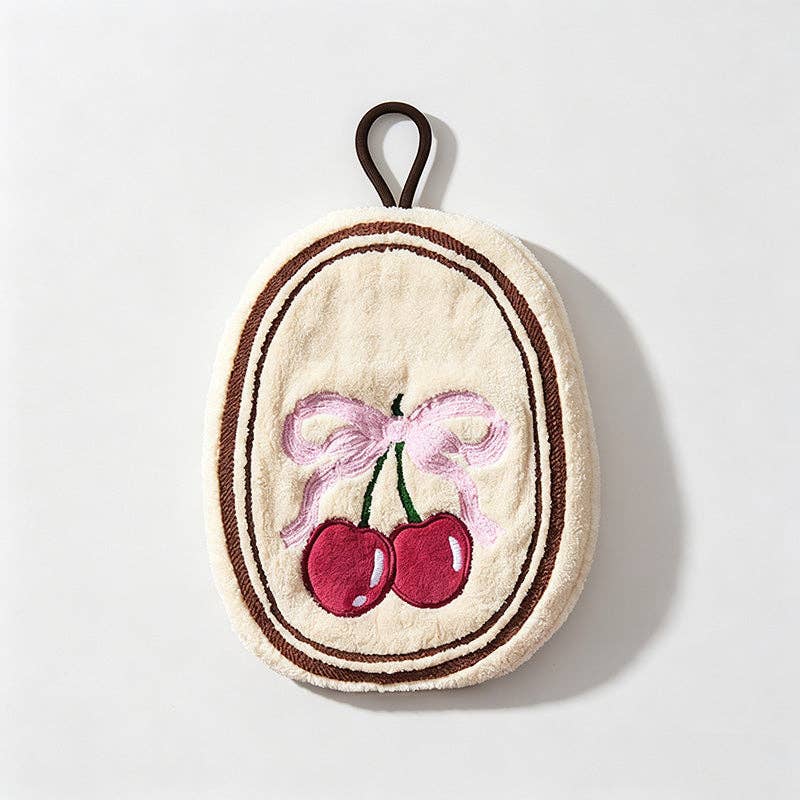 Cherry & Cake Pattern Coral Fleece Hanging Hand Towels