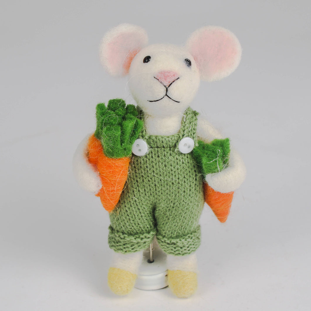 Felt Mouse With Carrots And Dungarees