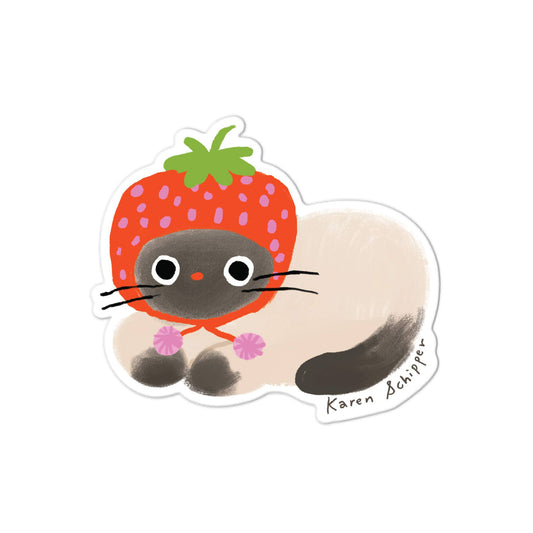 Strawberry Cat Sticker - Cute Fruit Cat Sticker