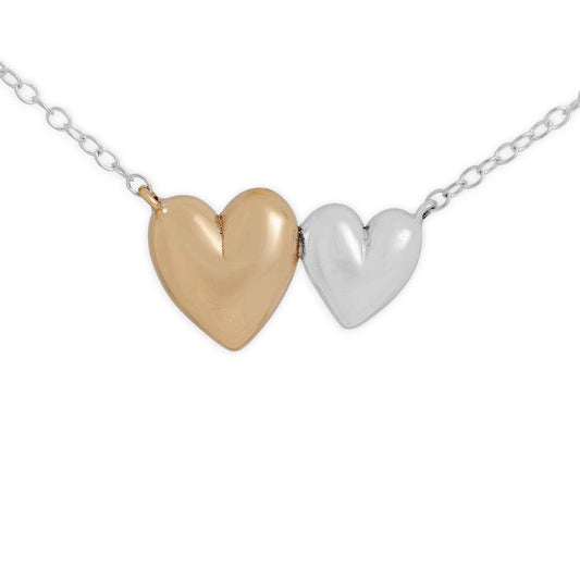 Mixed Metal Puffy Hearts Festoon Necklace
