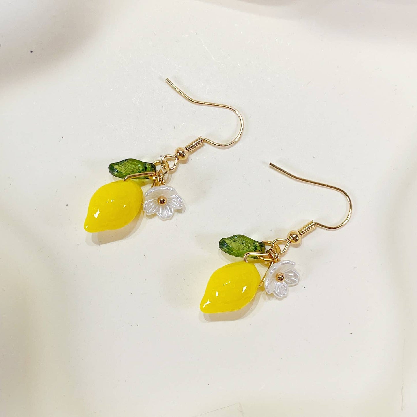 E215 lemon flower fruit dangle earrings, fruit earrings