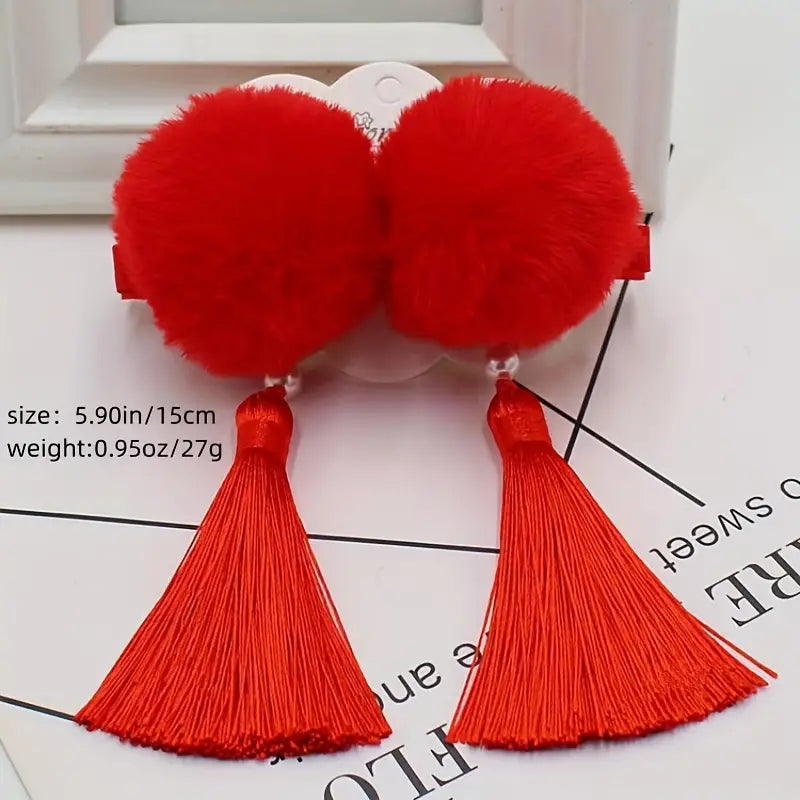 Chinese Style Hair Clips Red