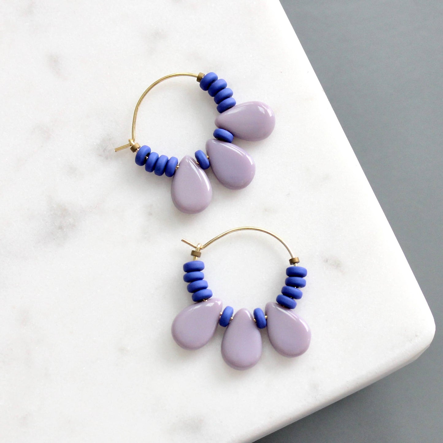 KYLE03 cobalt and lavender hoop earrings