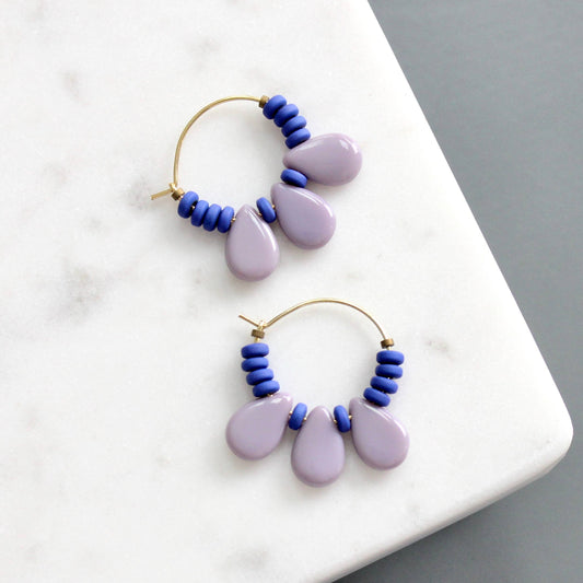KYLE03 cobalt and lavender hoop earrings