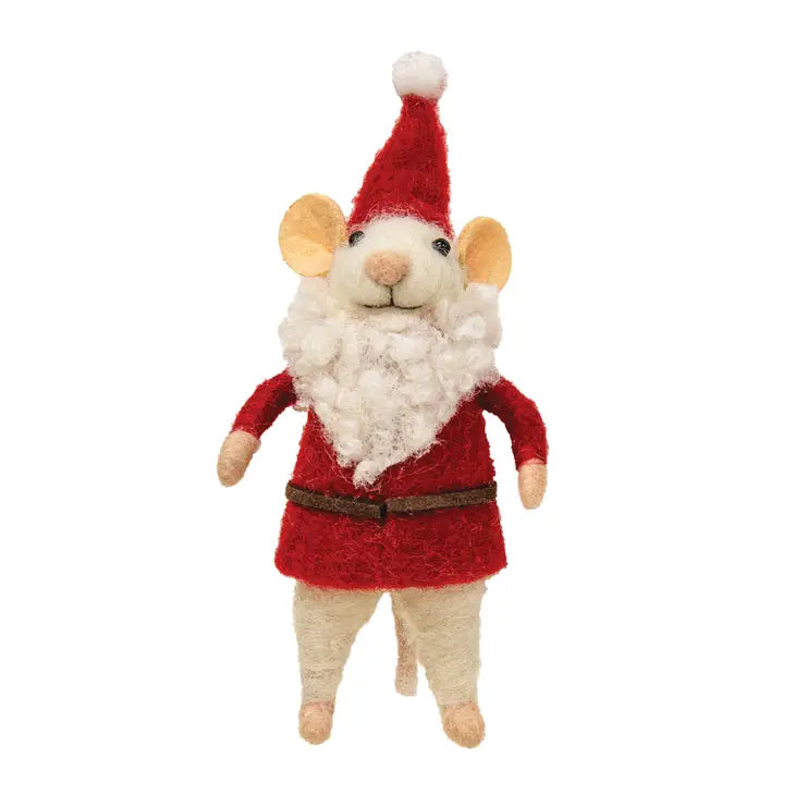 Felt Mouse Ornament - Felted Mouse Santa Ornament