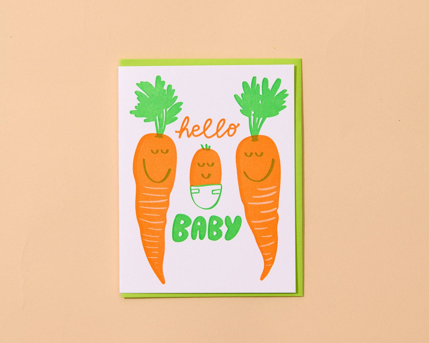 Cute Letterpress New Baby Greeting Card -Hello Baby Carrot
