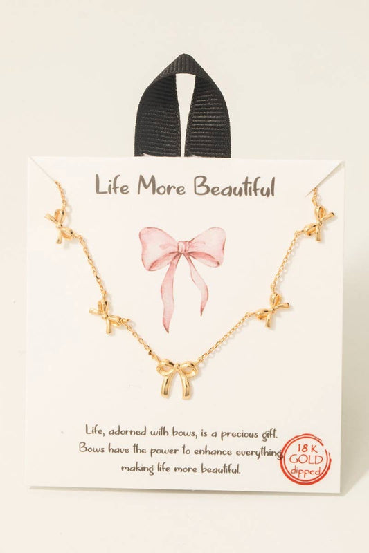 Gold Dipped Mini Ribbon Bow Station Charms Chain Necklace