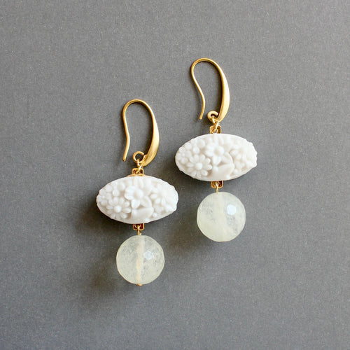 ISLE18 Vintage milk glass and quartz earrings - Front & Company: Gift Store
