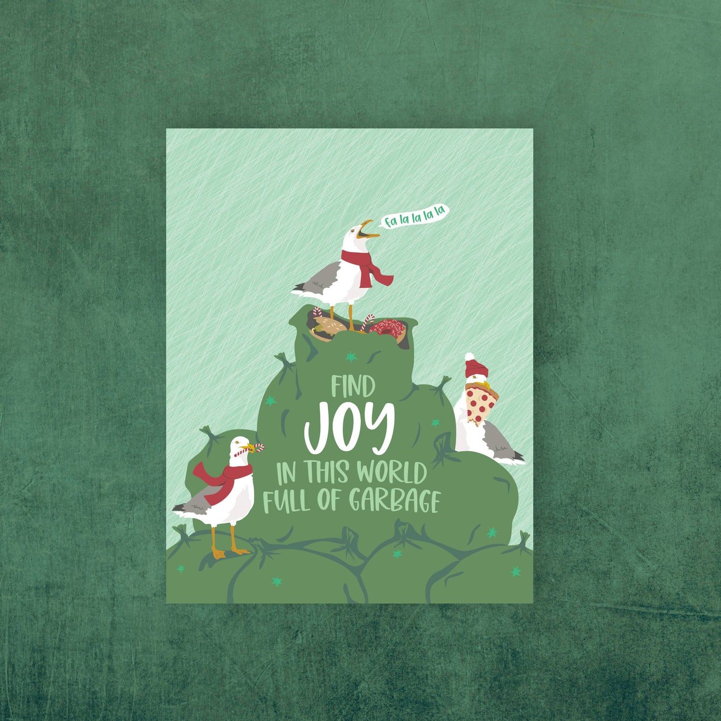 Find Joy in Garbage Seagulls Holiday Card