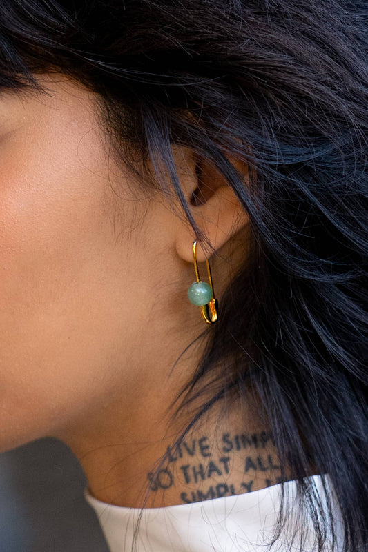 Roxy Aventurine + 18K Gold Safety Pin Earring