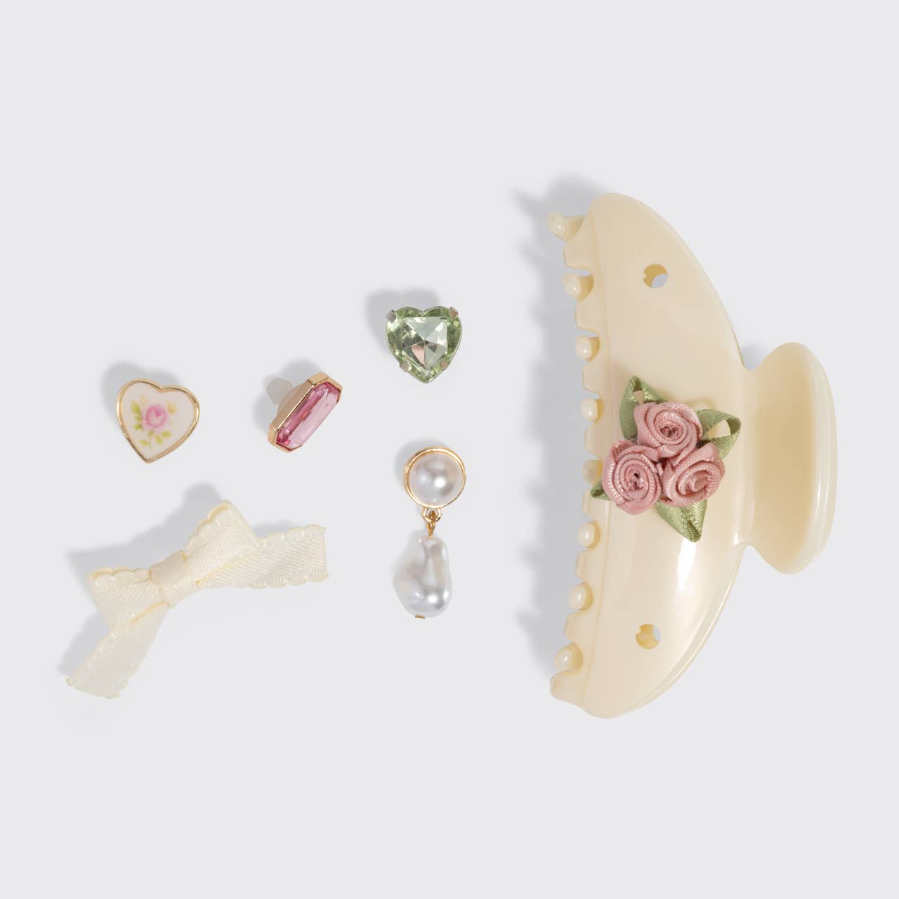 KitschPopCurved Claw Clip 7pc Set Vintage- Pearlized Cream
