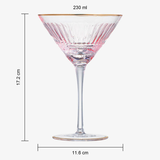 Gold Rim Colored Martini Glasses | Set of 2 | 8 OZ  (PINK)