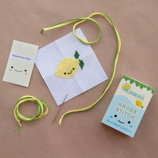 Kawaii Lemon Mini Cross Stitch Kit in A Matchbox