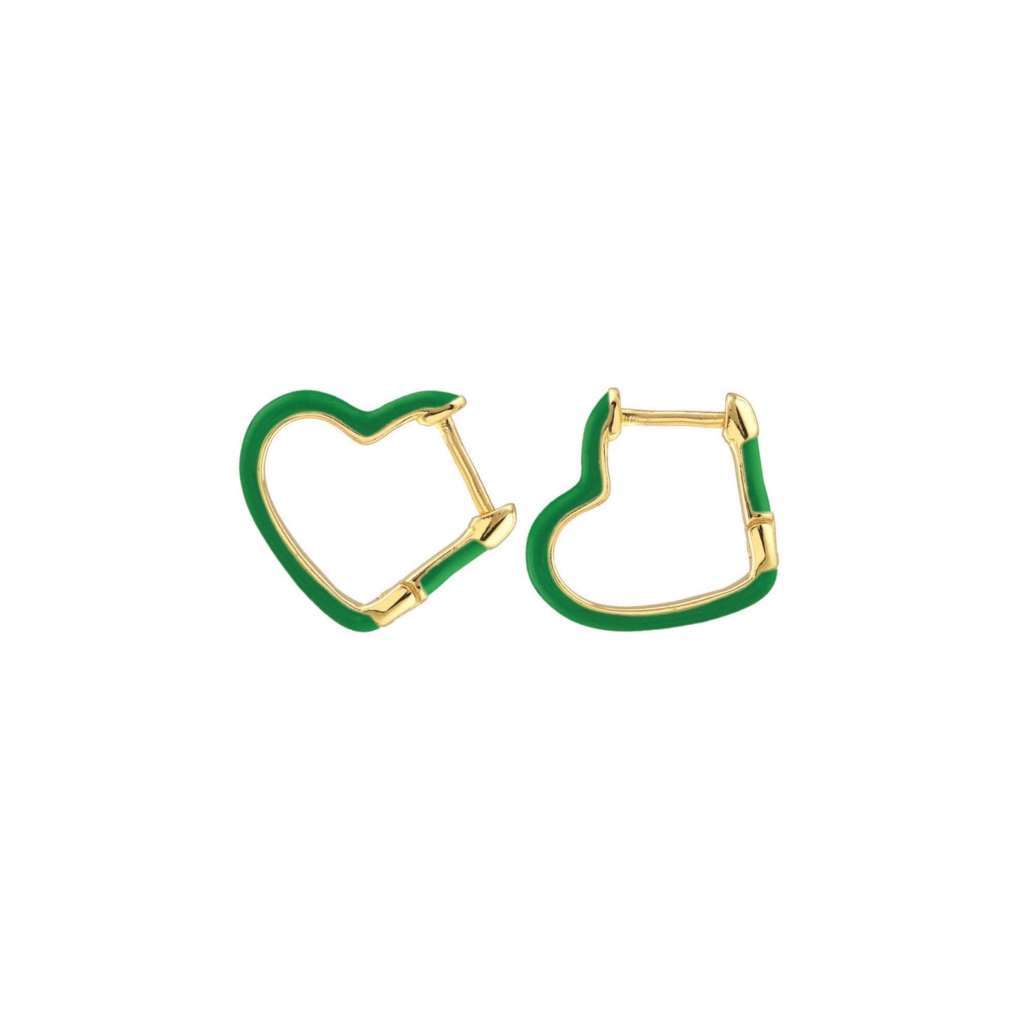 Open Heart Enamel Hinged Huggie Hoop Earrings 18K Gold Vermeil