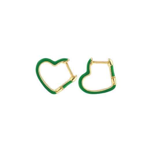Open Heart Enamel Hinged Huggie Hoop Earrings 18K Gold Vermeil