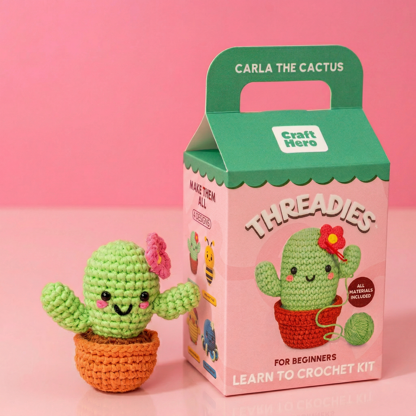 Craft Hero Threadies - Crochet Learning Kit - Carla the Cactus