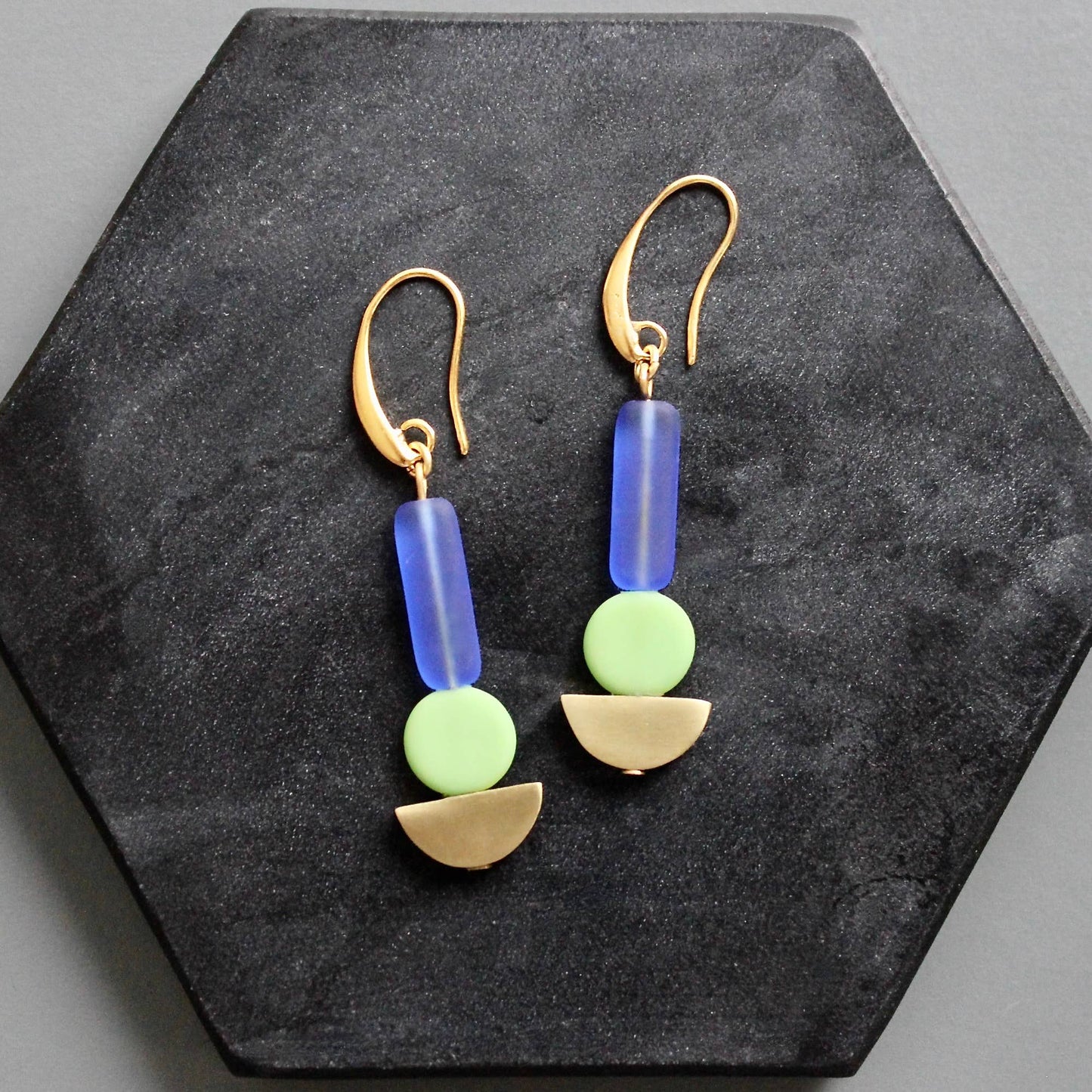 KYLE22 geometric cobalt and mint earrings