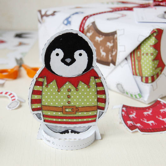 Dress Up A Penguin Christmas Wrapping Paper