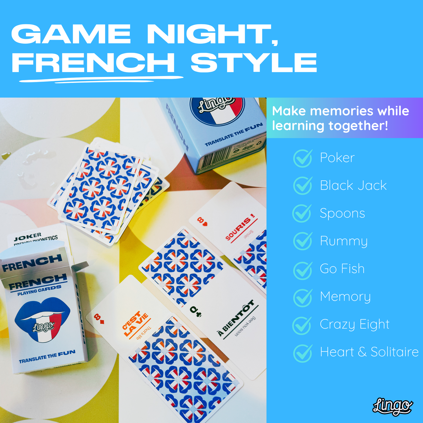 French Travel Playing Cards in Tin Travel Case