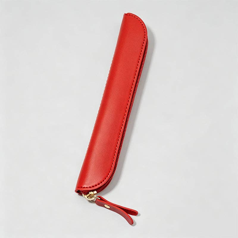 Minimalist Solid Color Faux Leather Pencil Case