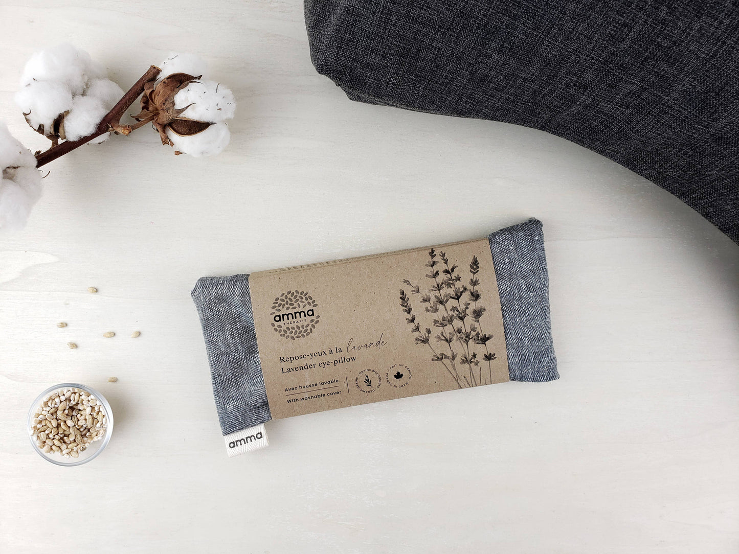 Lavender eye pillow with washable cover (organic cotton)