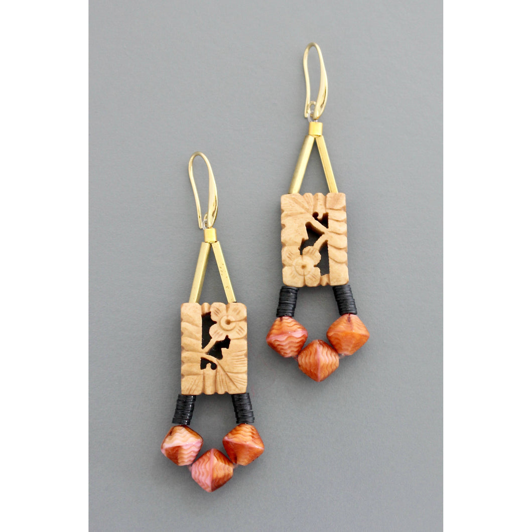 FERE97 Carved bone and glass earrings