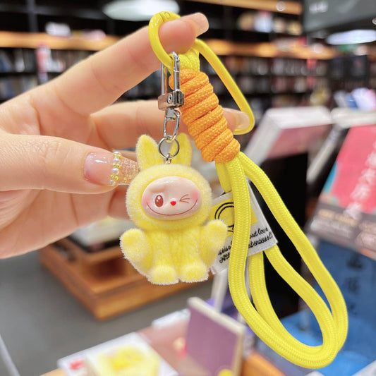 Labubu flocking keychain labubu pendant gift-random emotion
