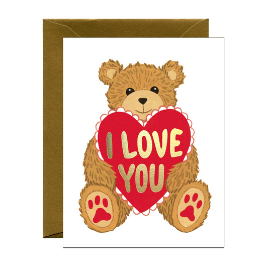 Teddy Bear with Heart Valentines Day Card *Foil Stamped*