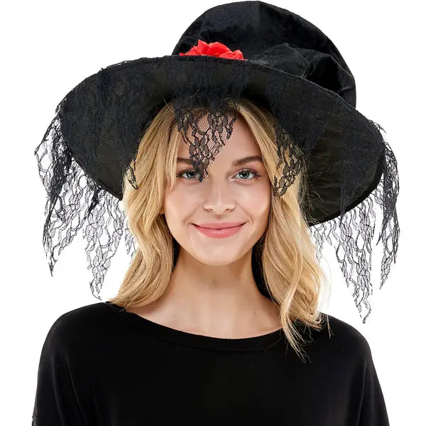 Black Roses Lace Witch Hat