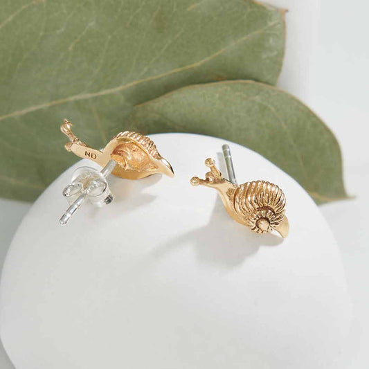Sterling Silver or Bronze Tiny Snail Post Earrings 6x14mm