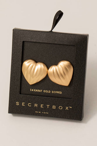 Secret Box Brushed Gold Dipped Heart Shield Stud Earrings - Front & Company: Gift Store