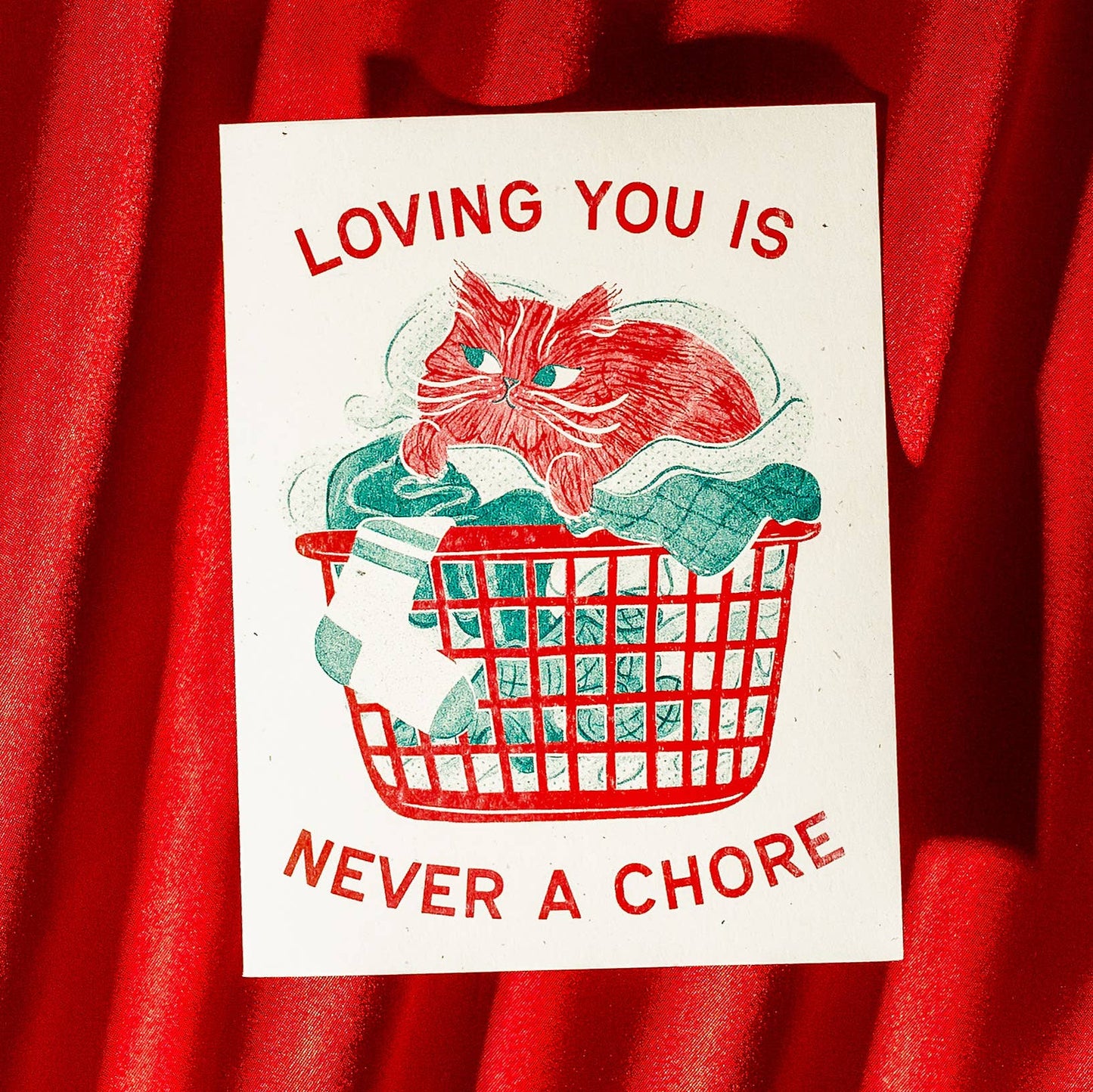Never a Chore Cat - Risograph Greeting Card