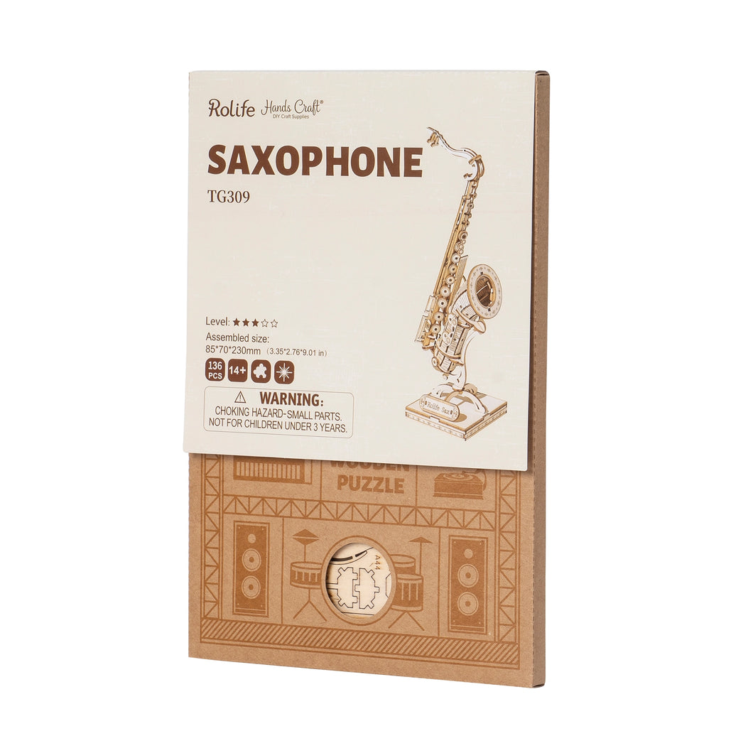 3D Laser Cut Wooden Puzzle: Saxophone