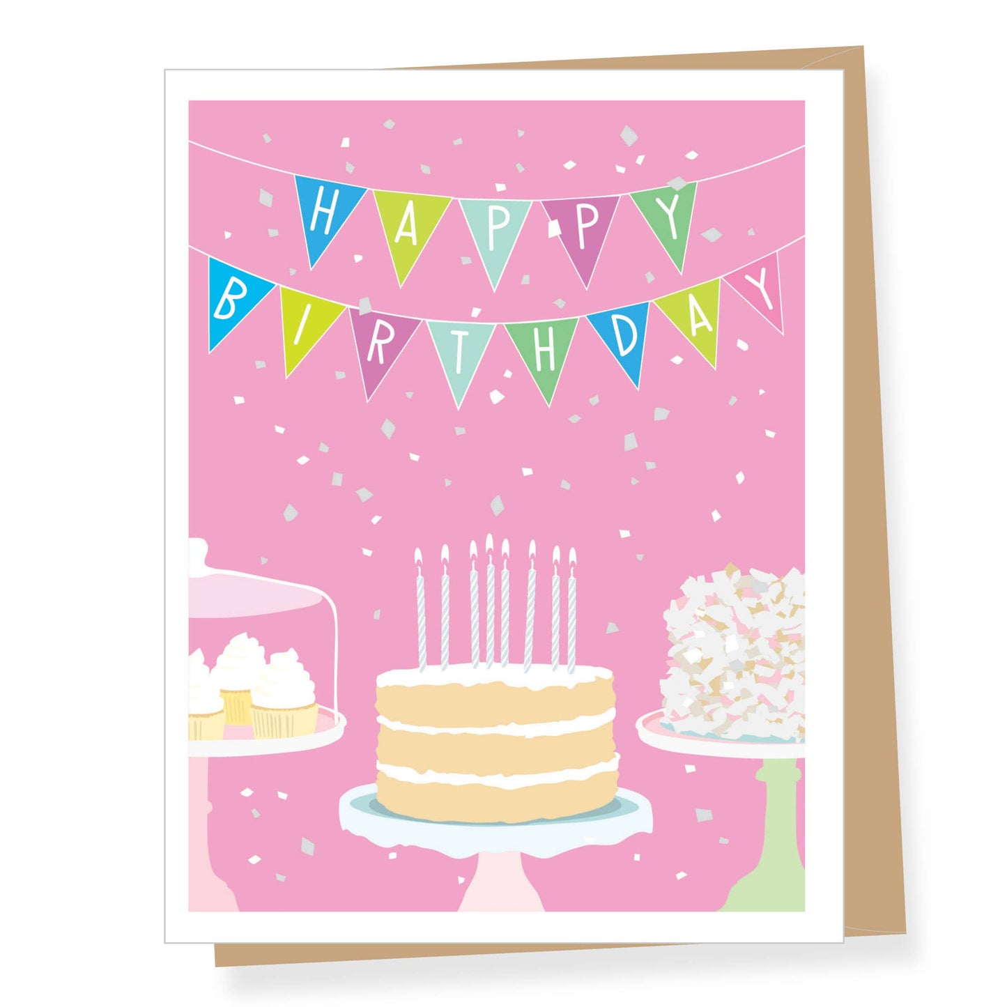 Pink Cake Birthday Bunting Birthday Greeting Card
